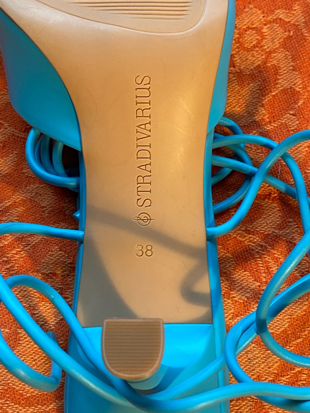 NWOT Stradivarius turquoise leather ankle wrap mules,kitten heels,pointy toe,7 - Picture 9 of 12